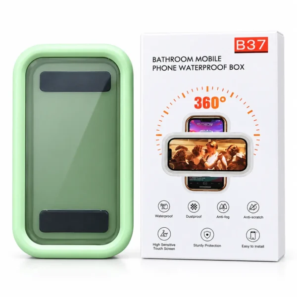 B37 Waterproof Bathroom Phone Holder Box – 360° Rotating Wall Mount