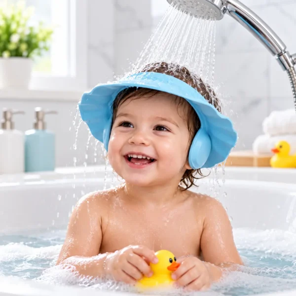 Baby Shower Cap Shampoo Shield – Adjustable Waterproof Hair Wash Protector for Kids